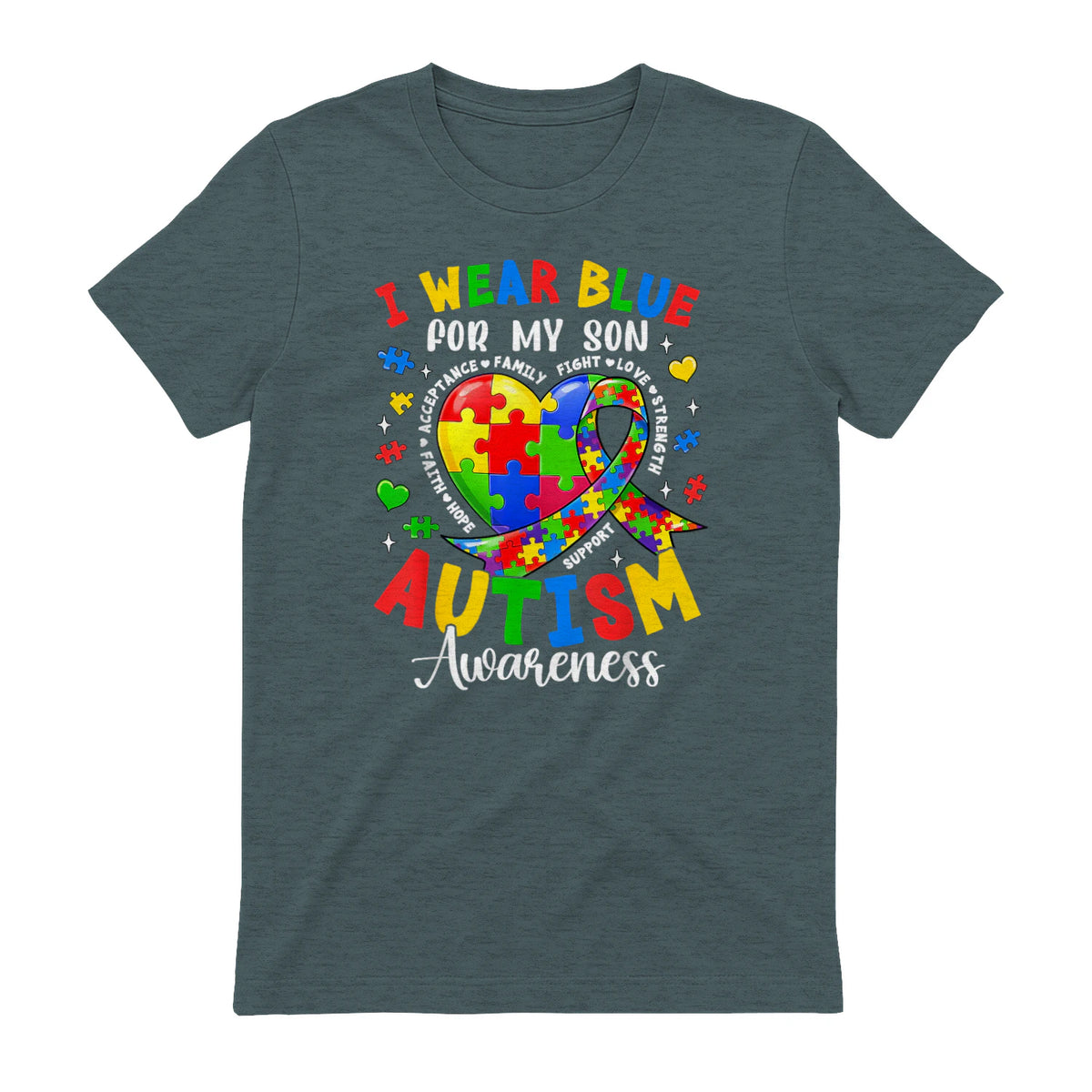 I Wear Blue for My Son Autism Awareness for Women Autism Mom in Dark Heather - back view