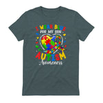 I Wear Blue for My Son Autism Awareness for Women Autism Mom in Dark Heather - back view