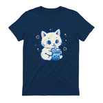 Kawaii Cat Boba Japanese Cute Aesthetic Anime Girls Teens T-Shirt in Navy - back view