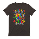 I Wear Blue for My Son Autism Awareness for Women Autism Mom in Dark Chocolate - back view