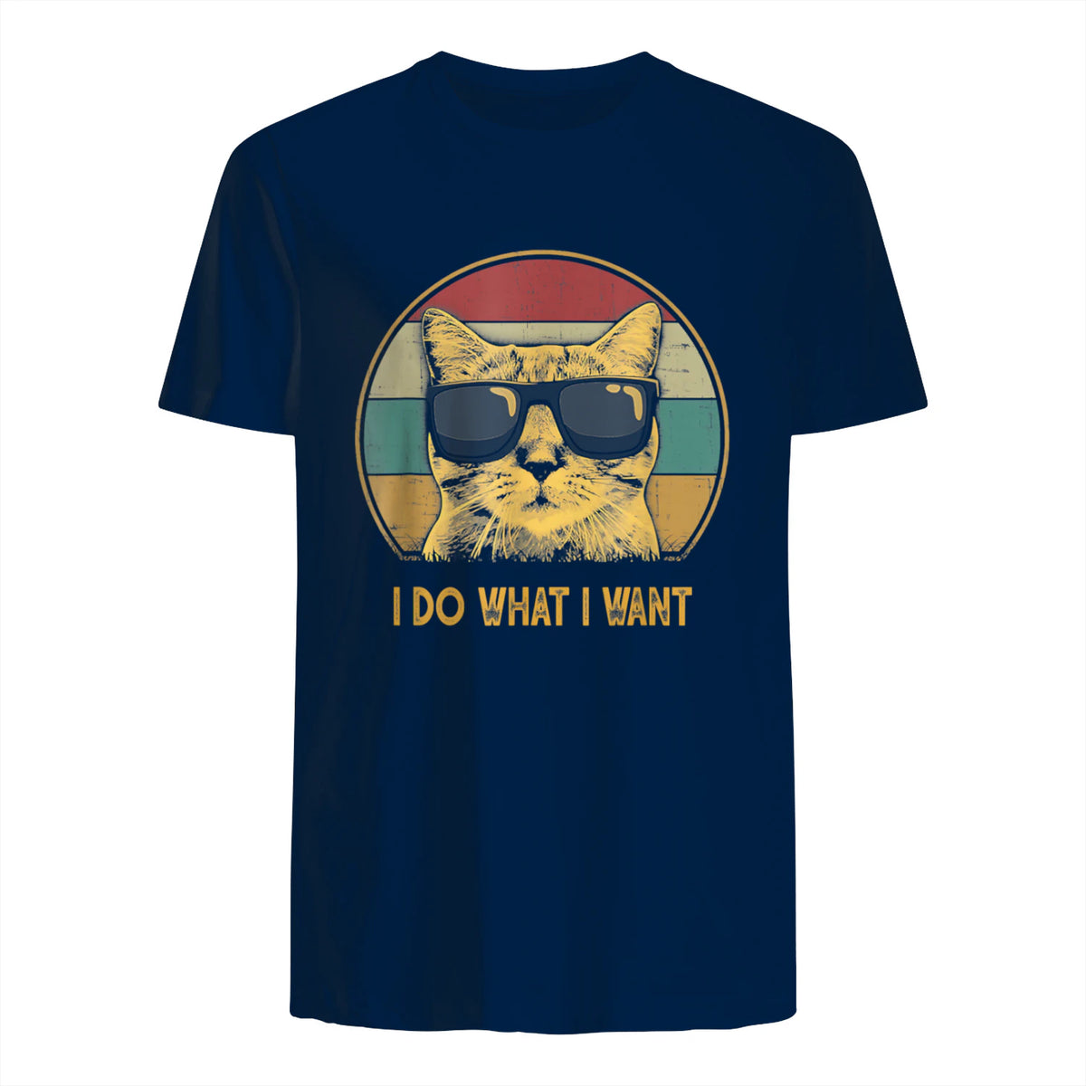 Retro I do What I Want cat Funny cat Lover T-Shirt Small in Navy - back view