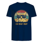 Retro I do What I Want cat Funny cat Lover T-Shirt Small in Navy - back view