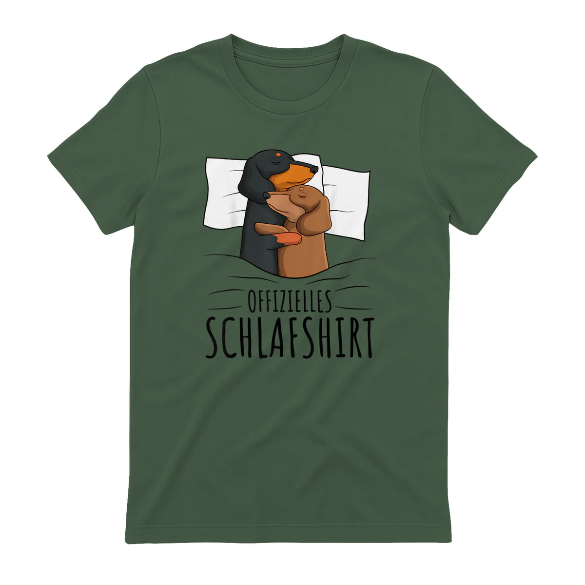 Offizielles Schlafshirt Dackel Hund Dachshund Teckel in Military Green - back view