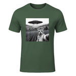 Cat Selfie With Alien UFO Funny Cat Gifts For Men Women Kid T-Shirt in Military Green - front view