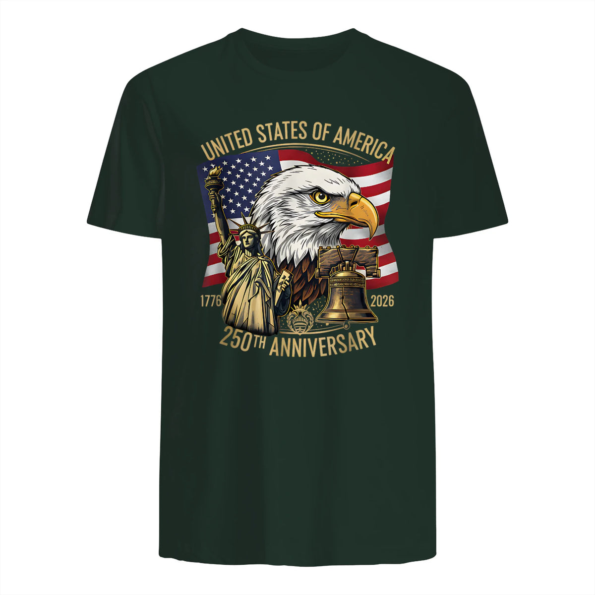 Anniversary Eagle Liberty Bell T-Shirt in Forest Green - back view
