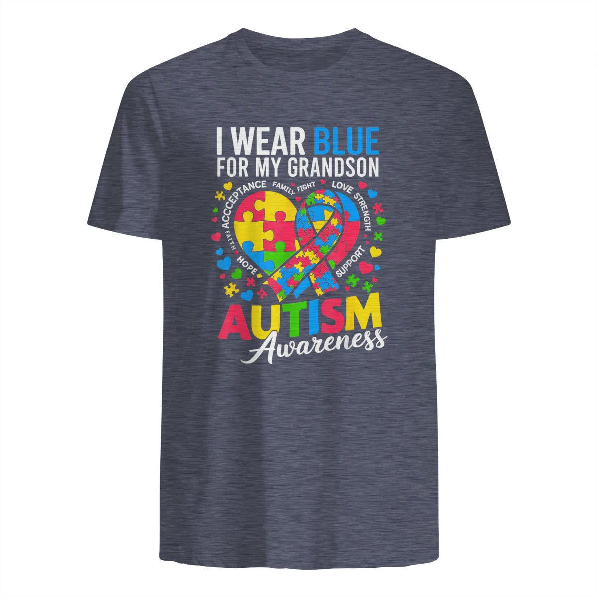 I Wear Blue for My Grandson Autism Awareness Grandma Nana in Heather Navy - back view