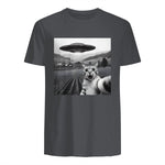 Cat Selfie With Alien UFO Funny Cat Gifts For Men Women Kid T-Shirt in Charcoal - back view