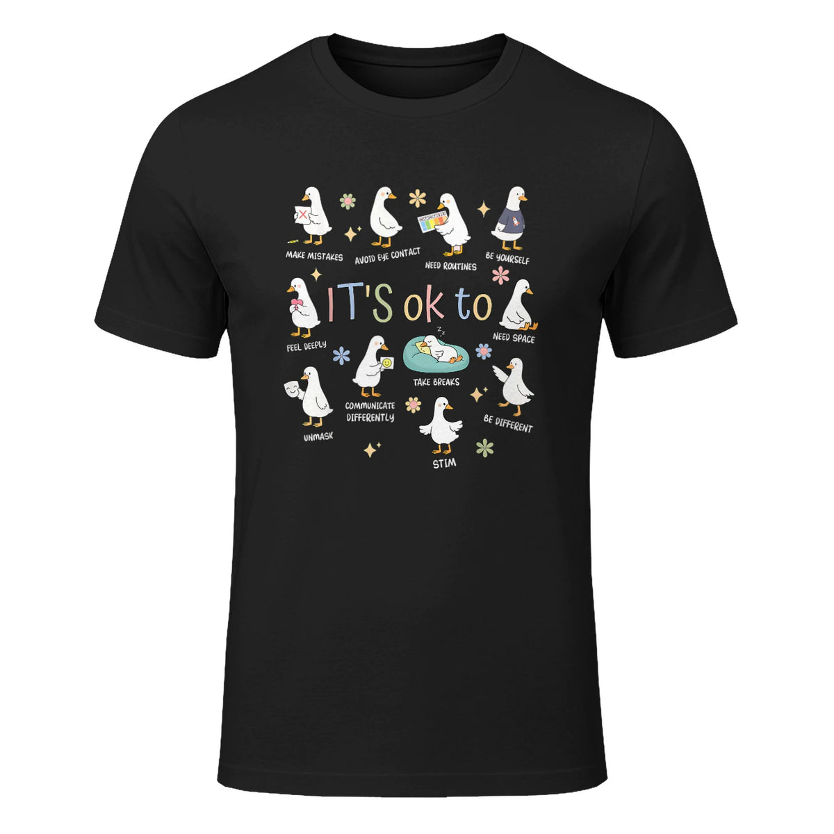 Funny It’s Ok to Be Different Autism Goose Teacher in Black - front view
