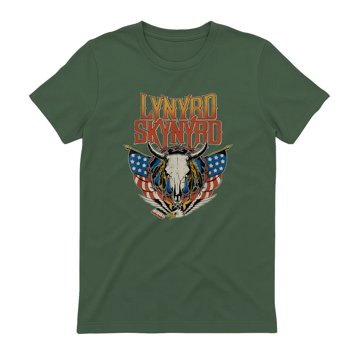 Lynyrd Skynyrd - Americana Steer Skull T-Shirt in Military Green - back view