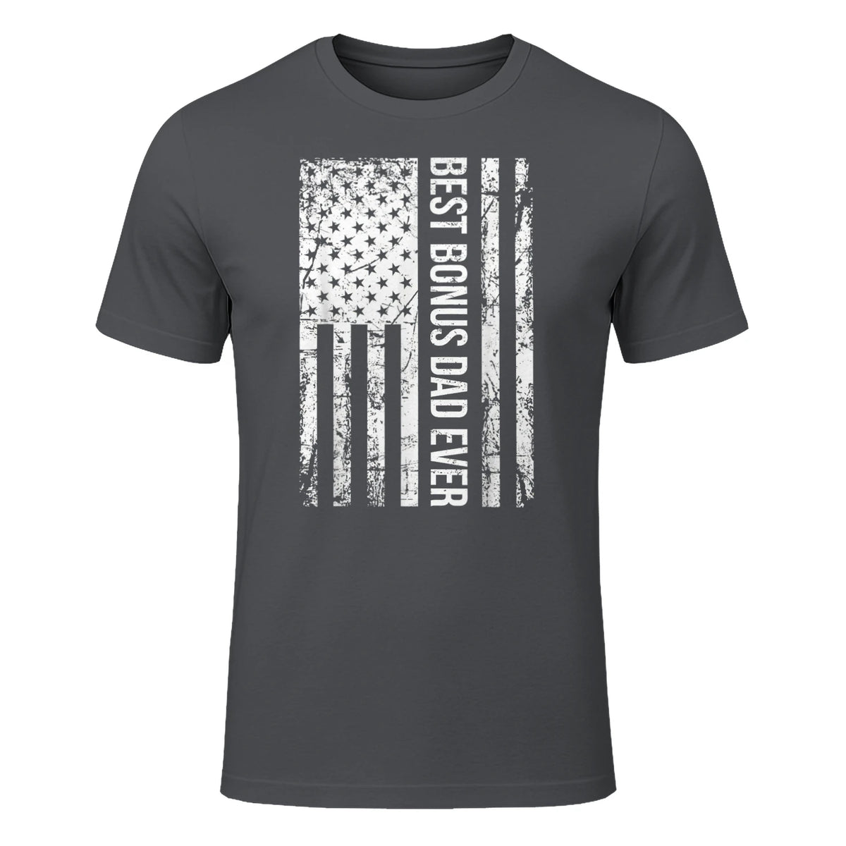 Step Dad Best Bonus Dad Ever For Stepdad American Flag in Charcoal - front view