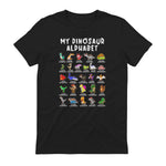 Types Of Dinosaurs Alphabet Dino Identification T-Shirt in Black - back view