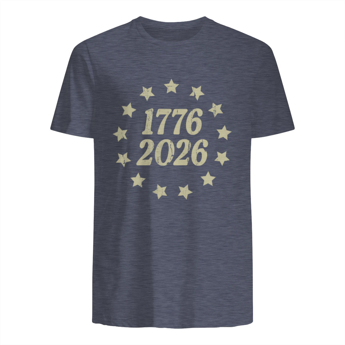 American Flag Front and Back Anniversary T-Shirt in Heather Navy - back view