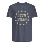American Flag Front and Back Anniversary T-Shirt in Heather Navy - back view