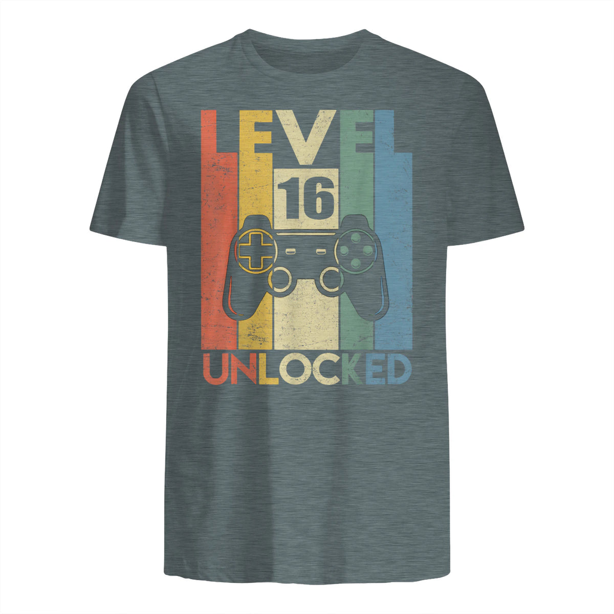 Level Sixteen Unlocked Video Gamer Birthday T-Shirt in Dark Heather - back view