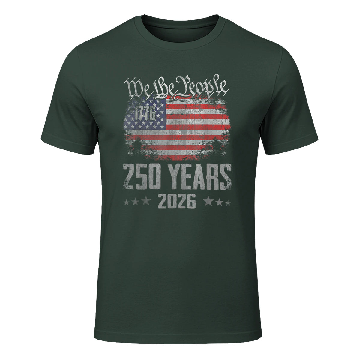 Vintage Anniversary Fourth of July Birthday T-Shirt in Forest Green - front view