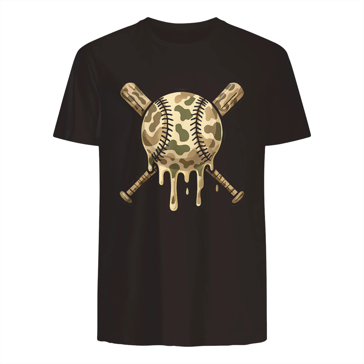 Baseball Drip Camo Baseball Bats Boys Sports Cool Game Day T-Shirt in Dark Chocolate - back view