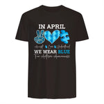 In April We Wear Blue Autism Awareness T-Shirt in Dark Chocolate - back view