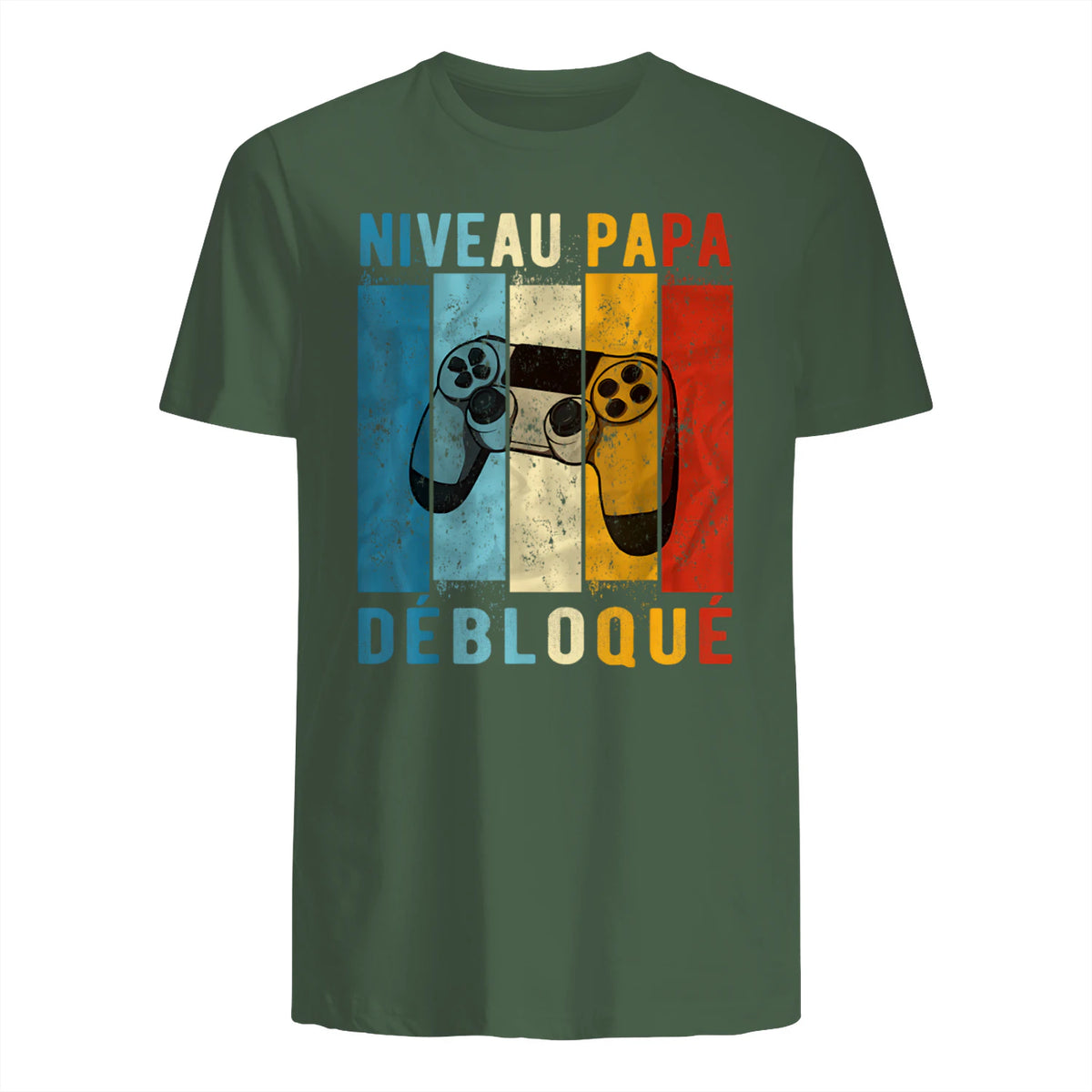 Nouveau Papa Nouvelle Naissance Annonce Gamer Humour T-Shirt in Military Green - back view