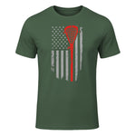 Vintage American Flag Lacrosse Youth Apparel, Boys Men USA T-Shirt in Military Green - front view