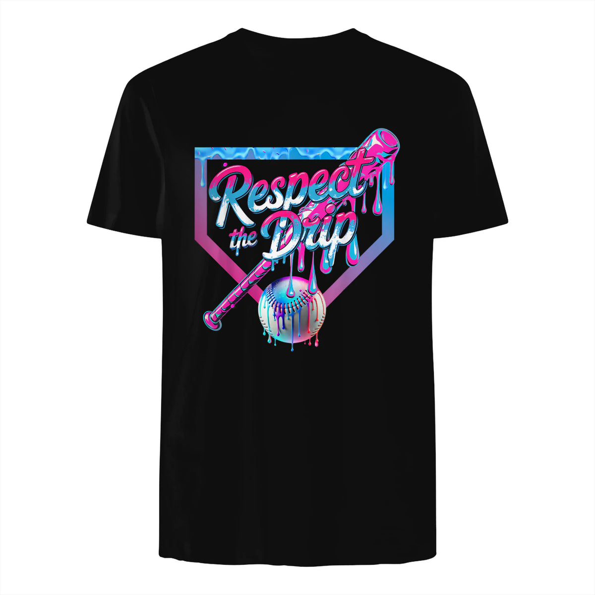 Baseball Drip for Boys Ice Cream Drip Youth Boys Baseball T-Shirt in Black - back view