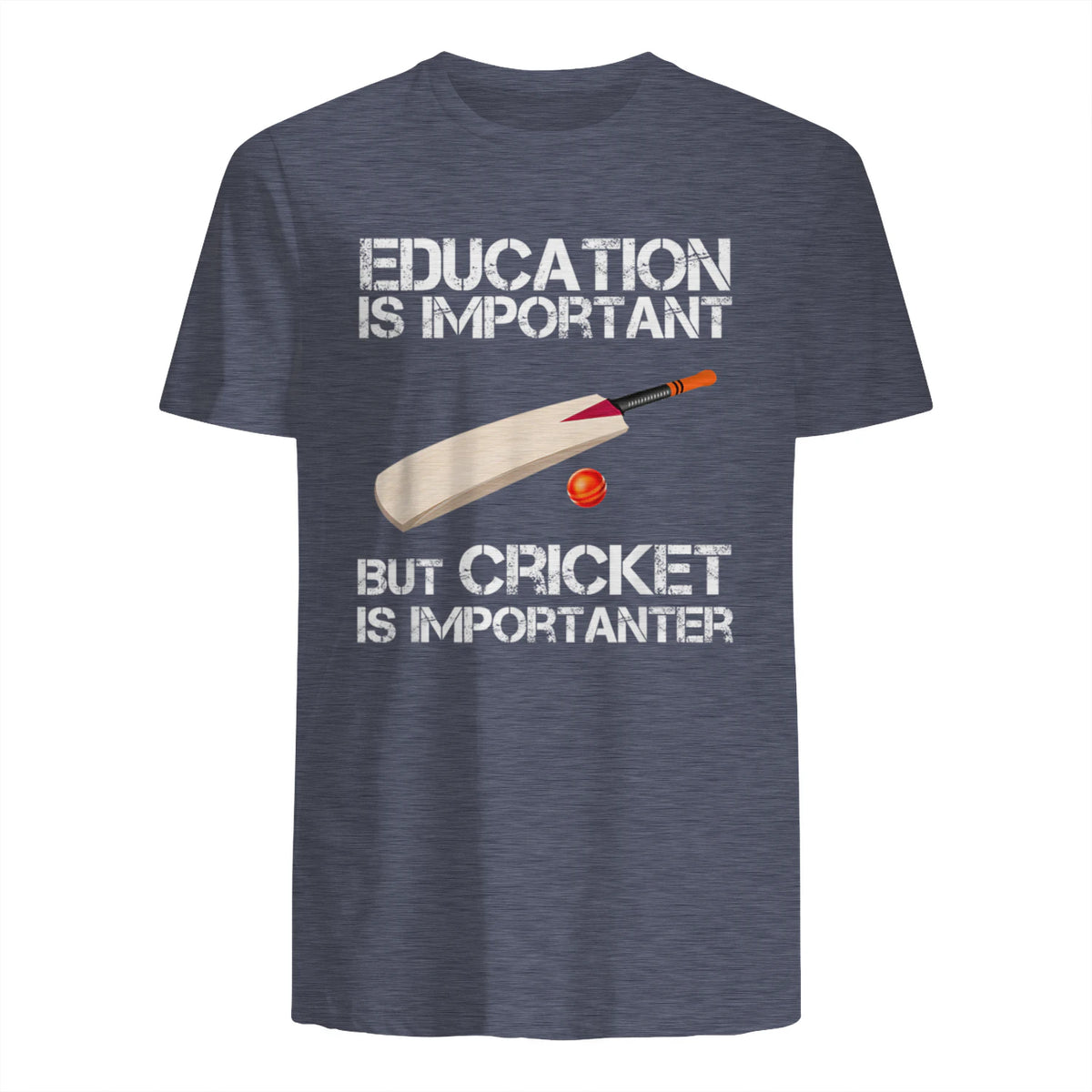 Education Is Important But Cricket Is Importanter T-Shirt T-Shirt in Heather Navy - back view