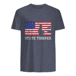 State Trooper USA Flag T-Shirt Gift T-Shirt in Heather Navy - back view