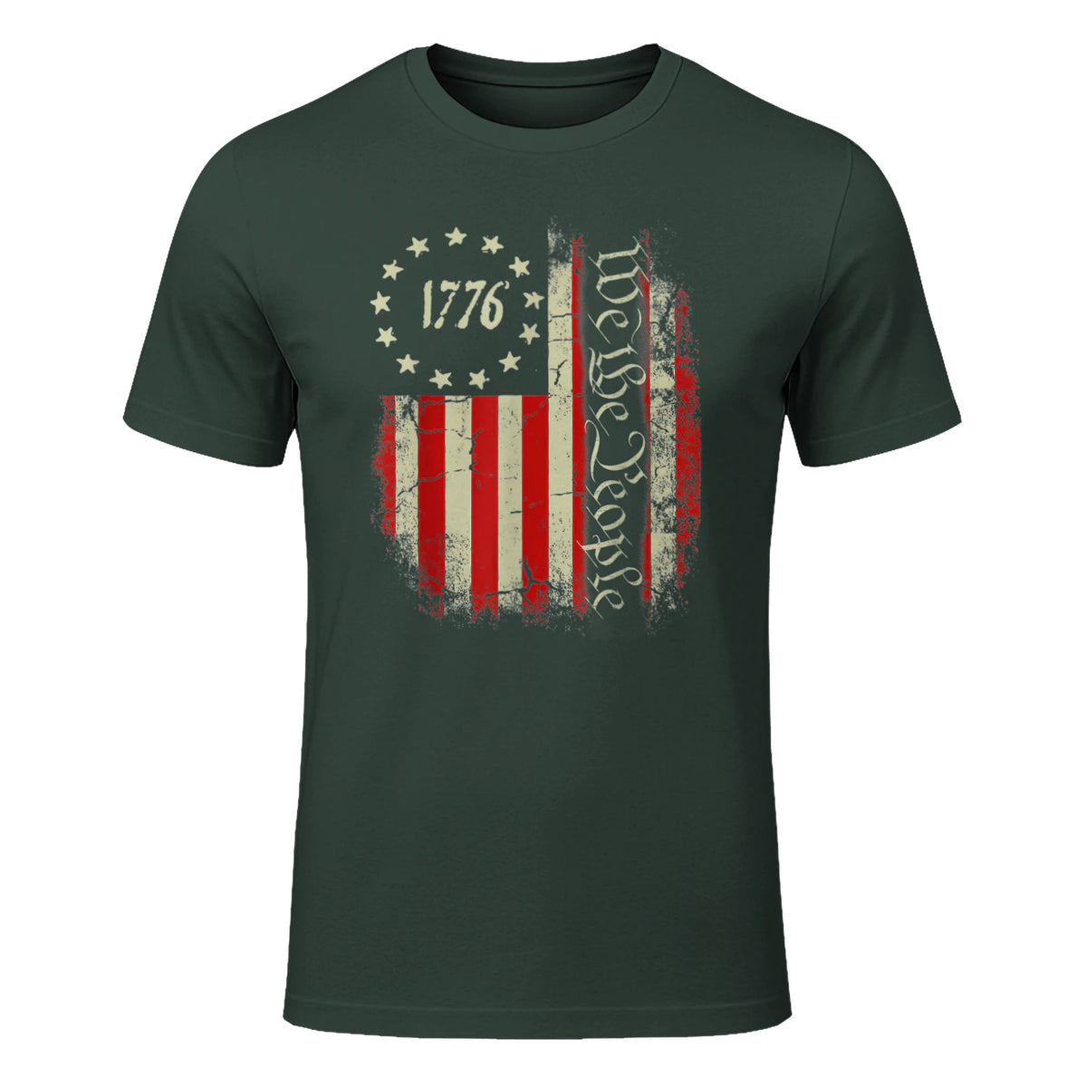 USA Patriotic Fourth of July America T-Shirt in Forest Green - front view