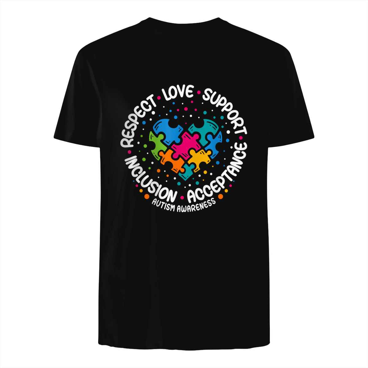 Respect Love Support Autism Awareness T-Shirt in Black - back view