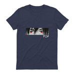 Anime in Japanese Characters Kawaii Eyes Face Short Sleeve in Heather Navy - back view