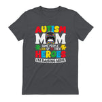 Autism Mom Raising Hero Messy Bun Autism Awareness in Charcoal - back view