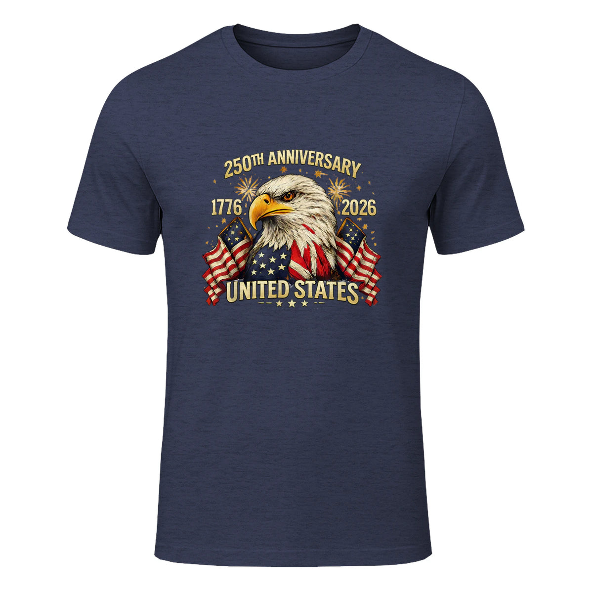 American Flag Anniversary T-Shirt in Heather Navy - front view
