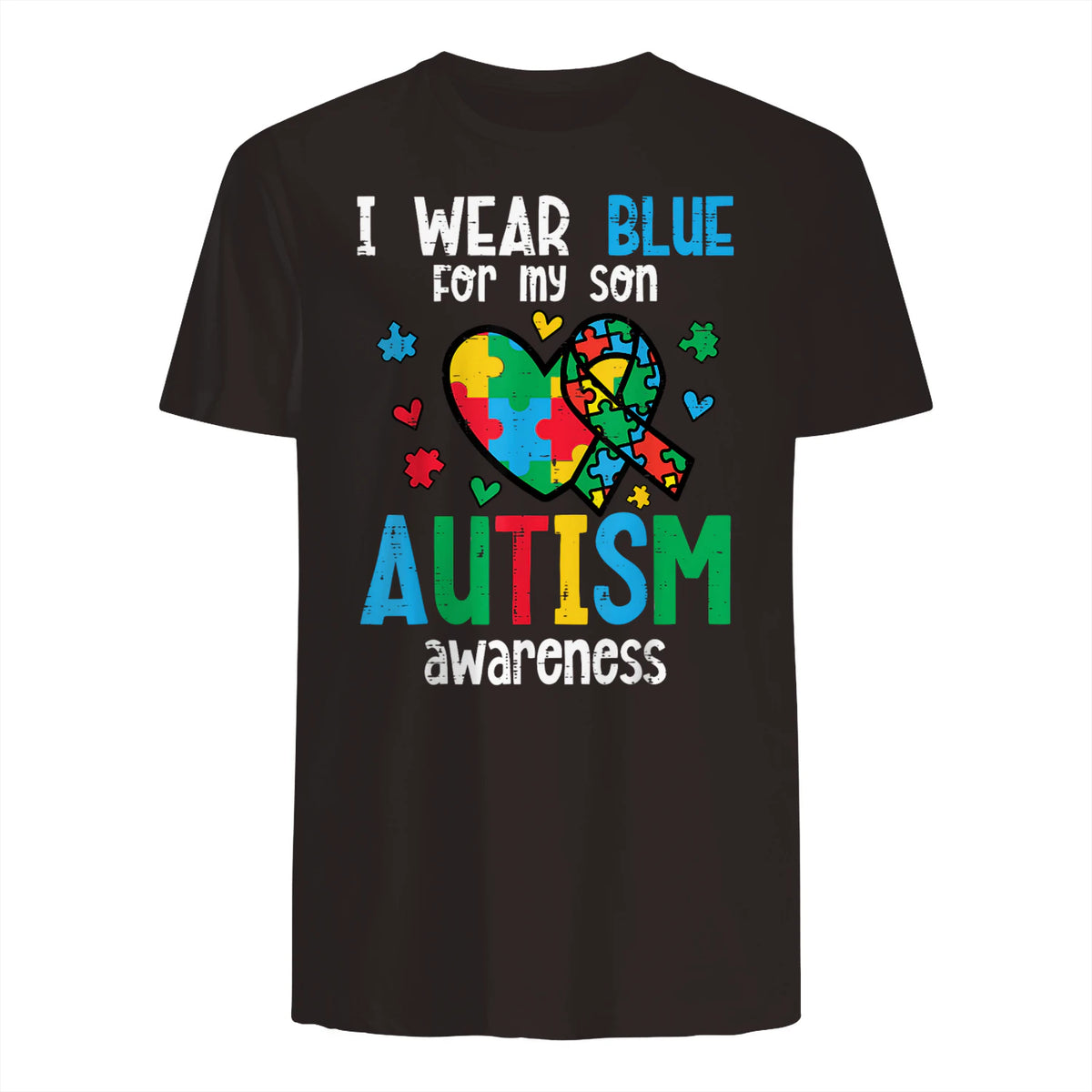 Autism Awareness Wear Blue for My Son ASD Mom Dad Men Women in Dark Chocolate - back view