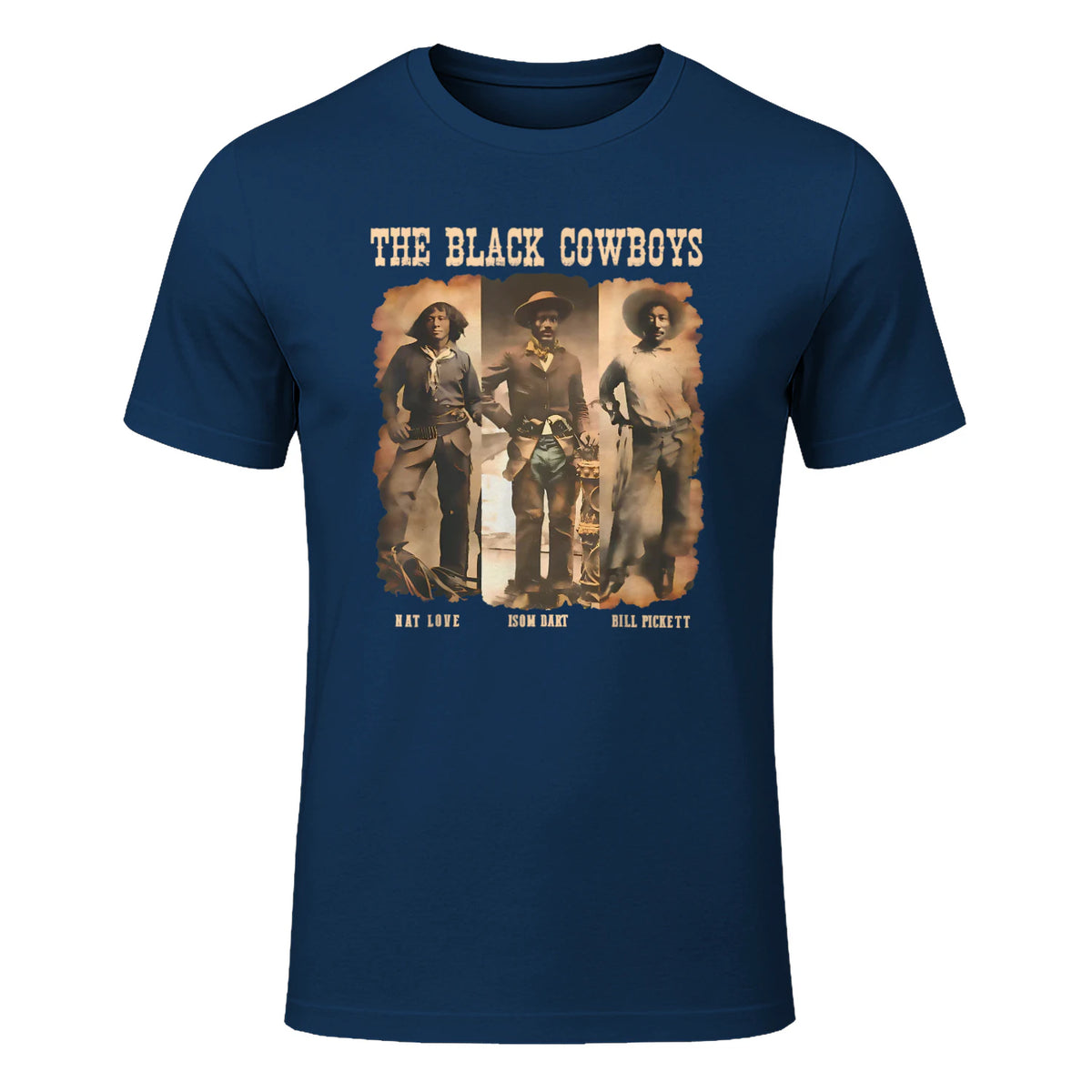 Black Cowboy Western Rodeo Melanin Black History Texas Men T-Shirt in Navy - front view