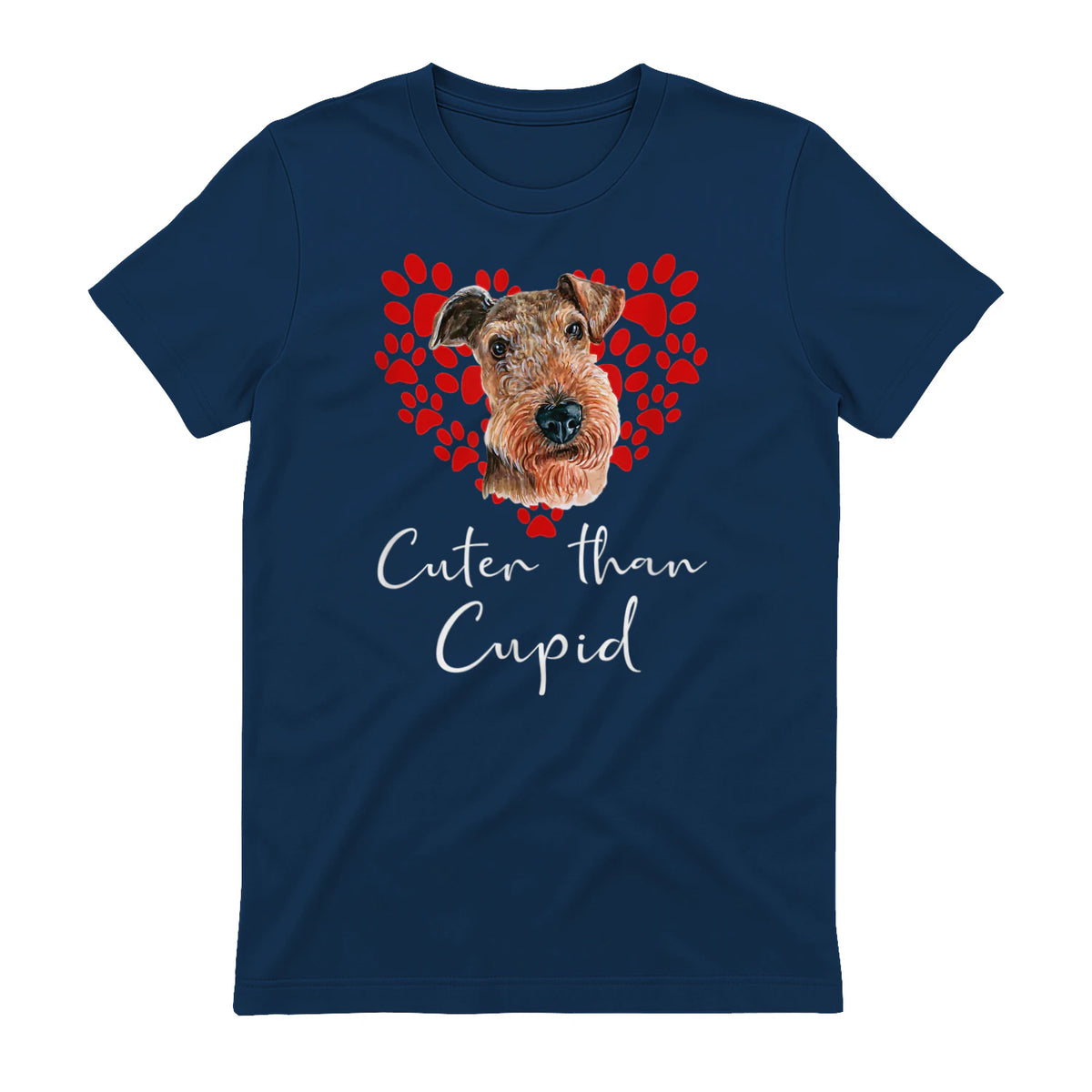 AIREDALE TERRIER Cuter Than Cupid Disant Saint Valentin in Navy - back view