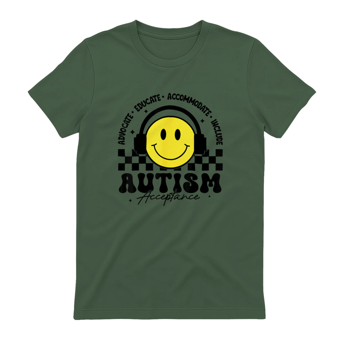 Autism Awareness Acceptance Special Education Teacher Kids in Military Green - back view