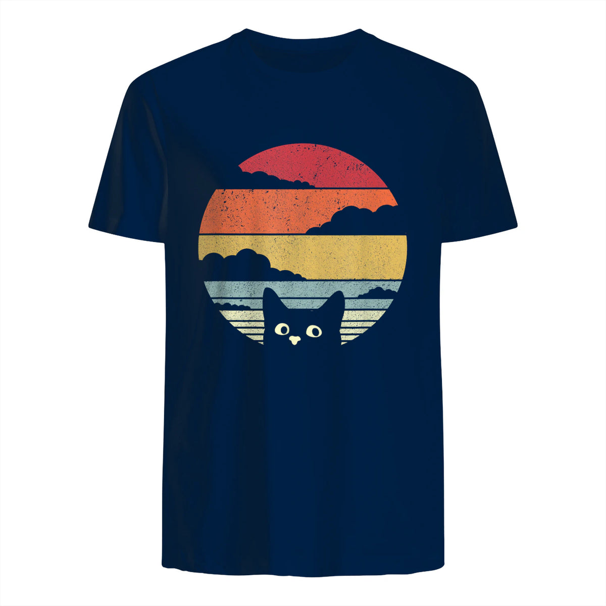 Pack A Punch Women's Retro Cat Graphic T-Shirt - Black, Short Sleev in Navy - back view