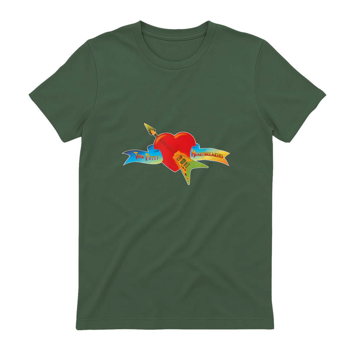 Tom Petty and The Heartbreakers Classic Logo T-Shirt in Military Green - back view