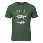 Funny Fishing Reel Cool Papa Dad Joke T-Shirt in Military Green - front view