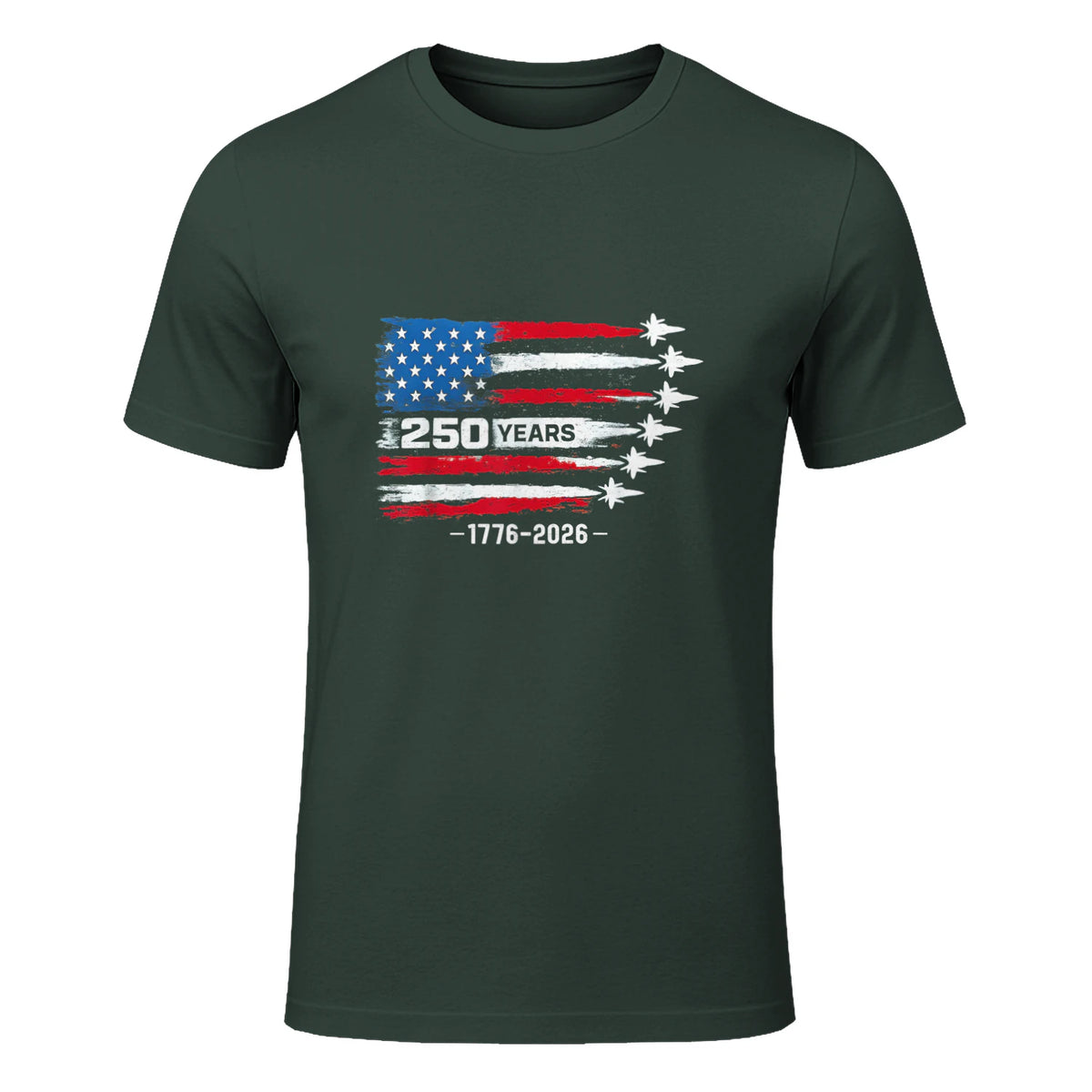 American Fourth of July Anniversary T-Shirt in Forest Green - front view