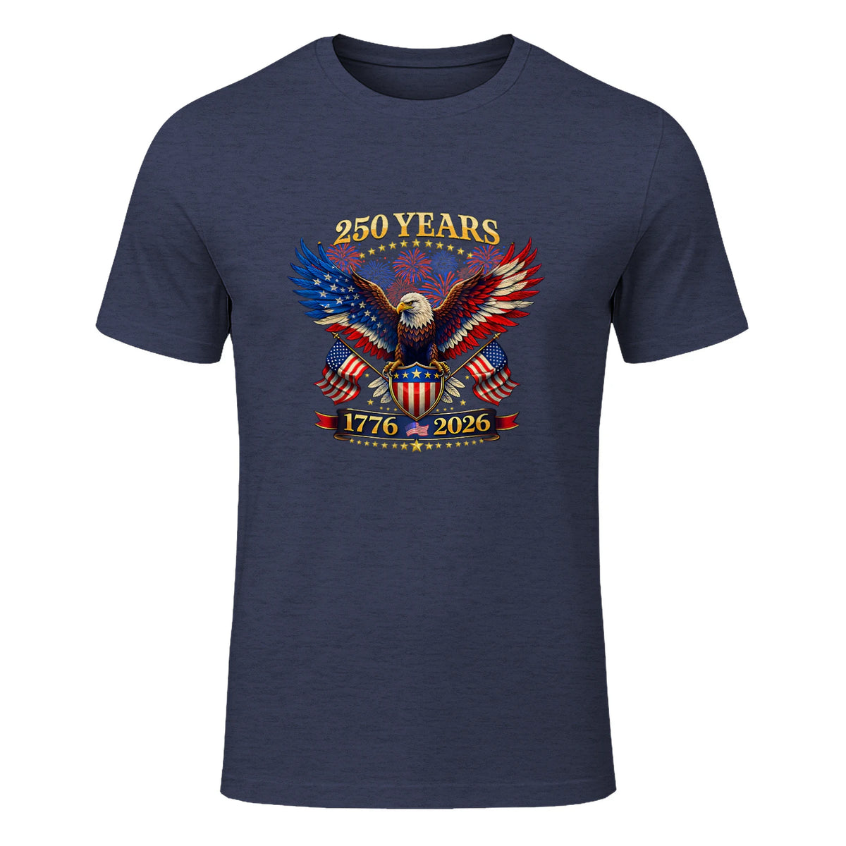 American Independence Day Anniversary T-Shirt in Heather Navy - front view