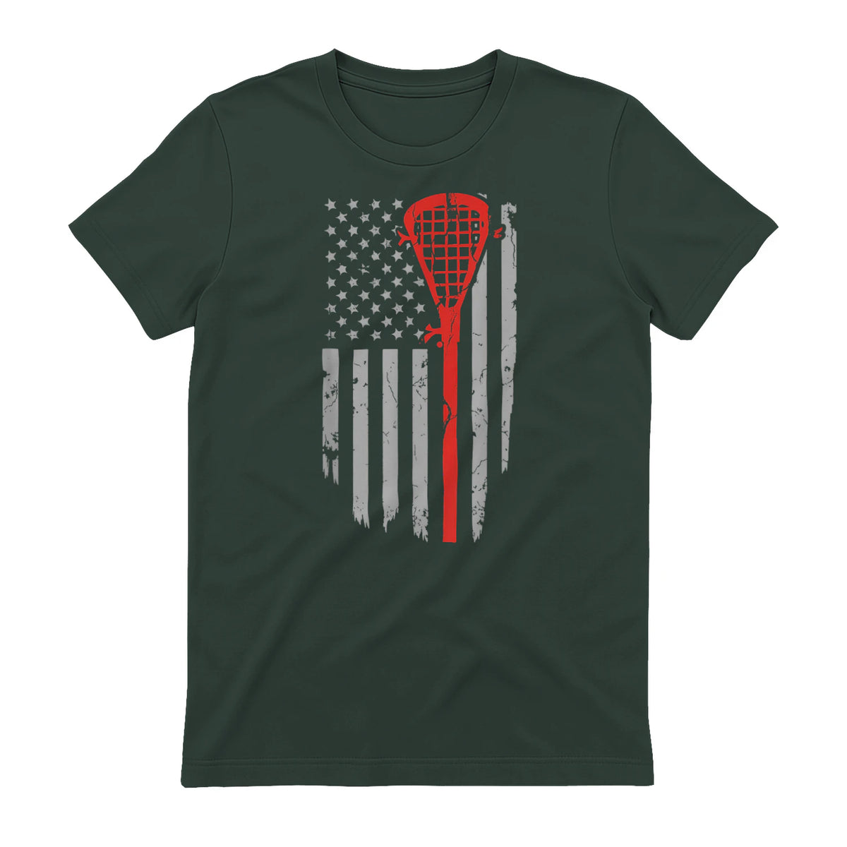 Vintage American Flag Lacrosse Youth Apparel, Boys Men USA T-Shirt in Forest Green - back view