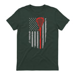 Vintage American Flag Lacrosse Youth Apparel, Boys Men USA T-Shirt in Forest Green - back view