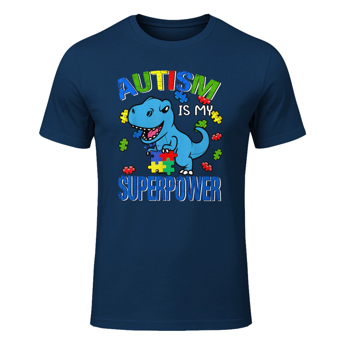 Kids Autism Awareness is My Superpower Boys in Navy - front view