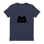 Chemise avec motif de chat dans une poche pour enfants, femmes, hommes, amoureux des chats in Heather Navy - back view