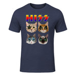 Funny Cat Hiss Rock and Roll For Cat Lover, Cat Dad, Cat mom T-Shirt in Heather Navy - front view