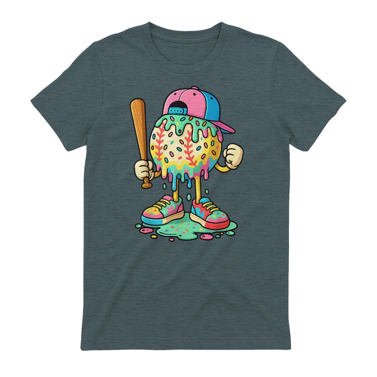 Baseball Drip for Boys Ice Cream Drip Baseball Sport T-Shirt in Dark Heather - back view