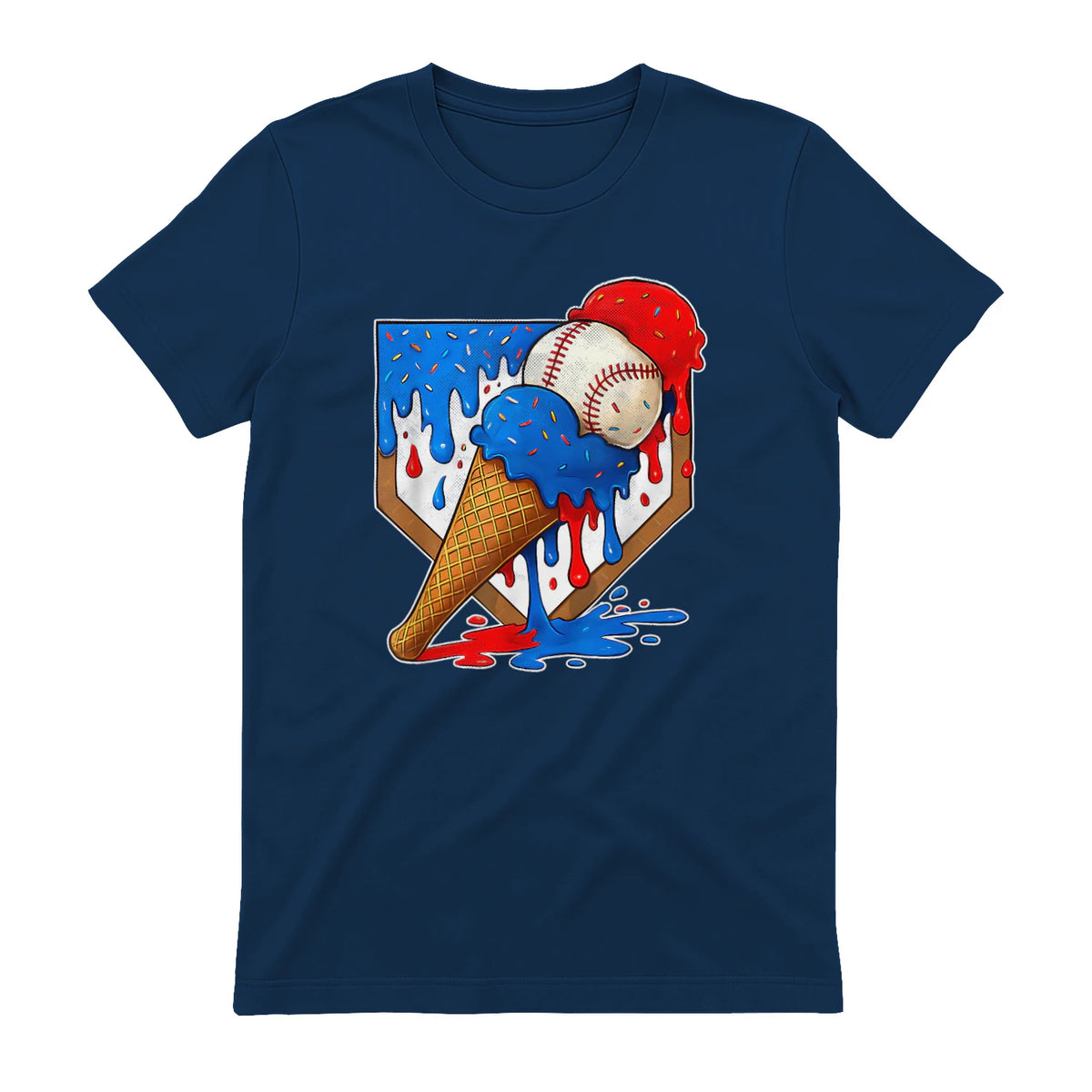 Distressed Baseball Boys Ice Cream Drip Baseball Boys Youth T-Shirt in Navy - back view