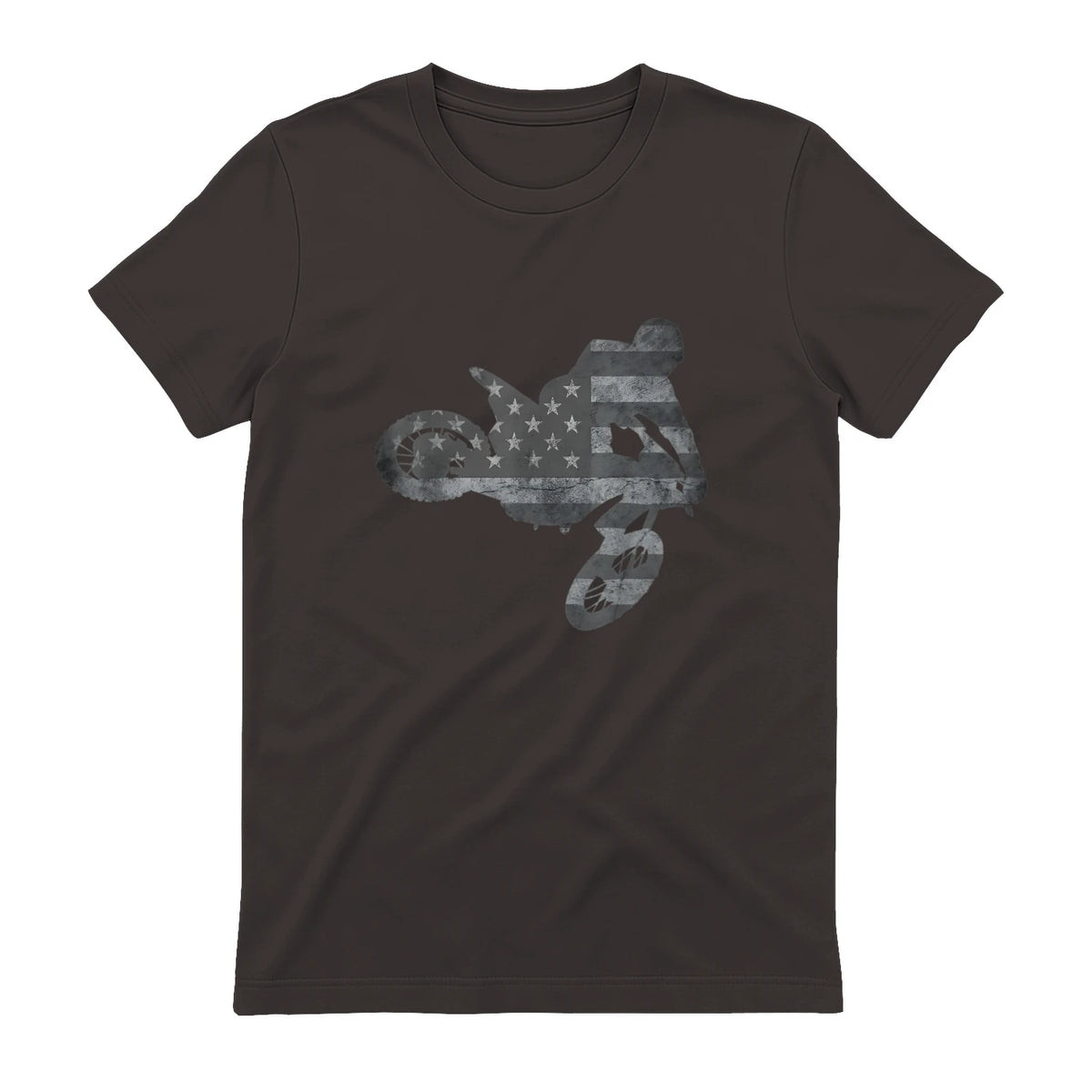 Dirt Bike American Flag T-Shirt Motocross Enduro Shirt T-Shirt in Dark Chocolate - back view