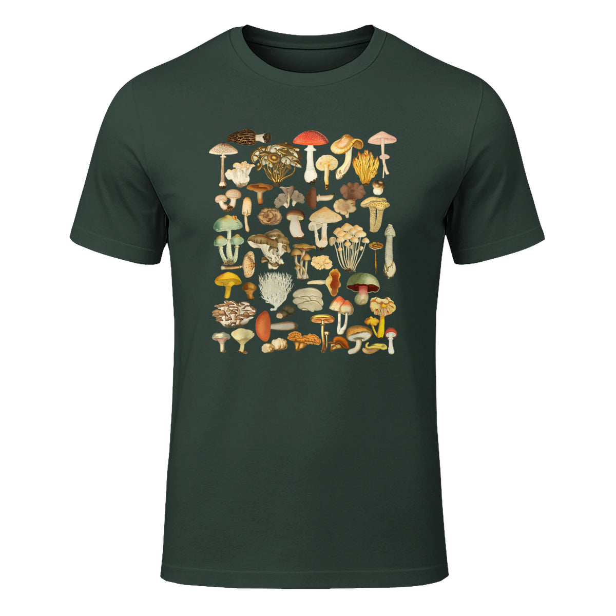 Mushroom Shirt Mycology Fungi Foraging Mushroom Whisperer in Forest Green - front view