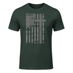 (Art) American Flag Christian Faith Cross Patriotic T-Shirt in Forest Green - front view